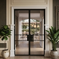 Porte intérieure de style campagnard en acier fin et verre, double battante, économe en énergie et isolante thermiquement, idéale pour chambre à coucher