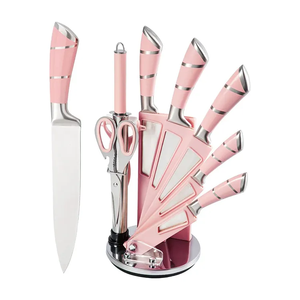 Juego <span class=keywords><strong>de</strong></span> <span class=keywords><strong>Cuchillos</strong></span> <span class=keywords><strong>de</strong></span> Cocina Ambidiestros <span class=keywords><strong>de</strong></span> Acero Inoxidable <span class=keywords><strong>Rosa</strong></span>, Ecológicos, con Soporte Acrílico, 9 Piezas, Juego <span class=keywords><strong>de</strong></span> <span class=keywords><strong>Cuchillos</strong></span> <span class=keywords><strong>de</strong></span> Chef - Product Image 1