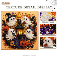 Kit de Peinture Diamant Halloween Lanterne Fantôme DIY Mosaïque Ronde à Percer Cadeau Artisanat pour Adulte Décoration Murale Maison Bureau