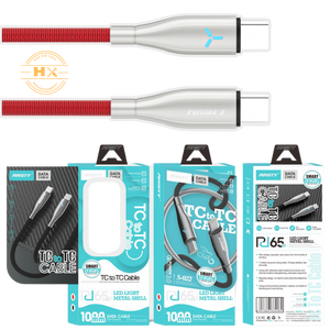 Câble ANSTY de type C à type C, charge rapide 65W avec lumière LED, coque métallique, synchronisation des données pour téléphones et tablettes - Product Image 1