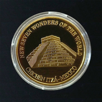 Nouvel ensemble de pièces commémoratives plaqué or Sept Merveilles du Monde, émail noir, monuments en relief, souvenir de voyage, cadeau de collection, vente en gros