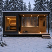 Cabine de bien-être extérieure 3-en-1 : sauna, hammam, piscine à eau chaude, vestiaire, intérieur en cèdre rouge premium, écologique, solaire