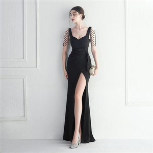 19935 em Estoque Craft Beaded Car Model Bridesmaid Performance Wedding Long Slit Evening Dress - Product Image 2