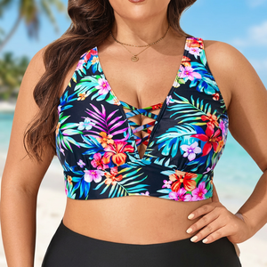 Hot Selling <b>Plus</b> <b>Size</b> Women's One-Piece Floral Beachwear <b>Swimming</b> <b>Dress</b> V-neck Front Logo Customizable Breathable - Product Image 3