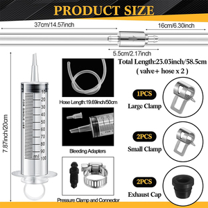 Kit de purge de freins et d'embrayages à disque hydrauliques avec seringue de 100 ml / Outil de purge avec tube à clapet unidirectionnel / Pinces à ressort - Product Image 2