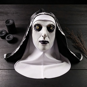 Máscara de látex de monja sinistra al por mayor con capucha de tela cosida, rostro pálido como de fantasma, ojos oscuros manchados, accesorio de cosplay para Halloween - Product Image 4