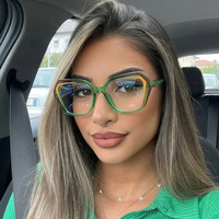 Lunettes Photochromiques Anti-Lumière Bleue Style Punk Polygone pour Adultes, Monture Complète, Motif Géométrique, Grandes Montures Agrandissant le Visage