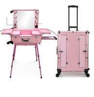 Valise de Maquillage Portable à LED, Grande Boîte de Voyage Lumineuse Dimmable de 24 Pouces avec Roulettes