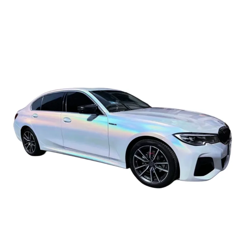 YBJמכונית עטיפה מלאה עבור BMW אוניברסלי קשת לייזר לבן רכב צבע שינוי סרט עטיפת קישוט ויניל מדבקה PPF