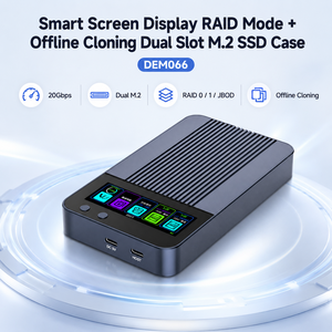 Box esterno Smart Screen Dual Bay M.2 NVMe SSD 20Gbps Type-C con clonazione offline, RAID 0/1, display LCD da 2 pollici, RTL9220DP DEM066 - Product Image 1