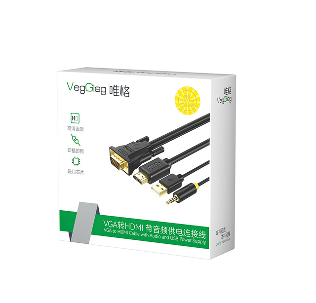 VegGieg Custom OEM Cable Gold Plated HDMI to Vga Cable 1080p Male Vga to Hdmi Male Adapter for Converter Cable