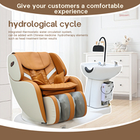 Fauteuil de lavage de luxe LONGFA réglable et inclinable avec massage électrique, tête rotative, pour spa, barbier et salon de coiffure, avec bac à shampoing et chaise
