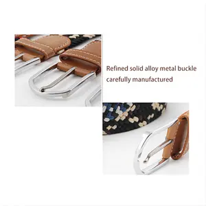 Cinturón elástico deportivo de punto para mujer/hombre con hebilla de metal Tejido elástico y diseño trenzado