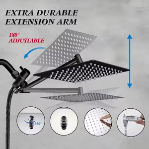 Pommeau <span class=keywords><strong>de</strong></span> <span class=keywords><strong>douche</strong></span> haute pression <span class=keywords><strong>de</strong></span> 10 pouces, bras d'extension réglable <span class=keywords><strong>de</strong></span> 9 pouces, douchette à main noire brossée <span class=keywords><strong>de</strong></span> 78 pouces à 3 réglages - Product Image 2