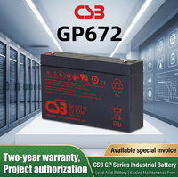Batterie au plomb scellée VRLA AGM CSB GP672 6V 7.2Ah sans entretien pour alimentation de secours UPS, sécurité et ascenseurs