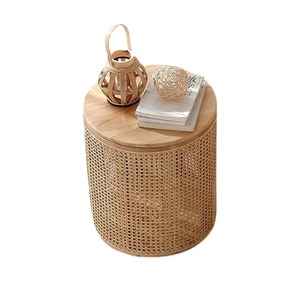 Rattan tecido nórdico redondo madeira maciça wabi-sabi sala sofá varanda mesa de chá simples pode ser contido canto vários - Product Image 1