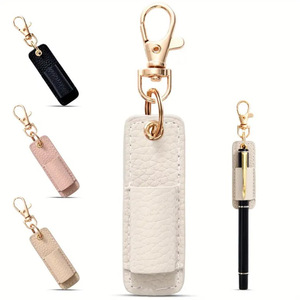In stock: Lychee-patterned <b>leather</b> pen holder/<b>keychain</b>, nurse's pen clip/glasses clip, portable pen hook. - Product Image 2