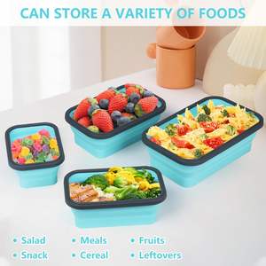 Recipientes para Almacenar Alimentos con Tapas, 4 Piezas, Recipientes de Silicona Plegables para Lonchera, Herméticos, Aptos para Congelador y Microondas - Product Image 4