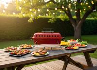 Barbecue à gaz portable moderne en acier pliable avec fonction fumoir, haute température, puissance 2,5 kW, allumage piézoélectrique, sécurité anti-épuisement d'oxygène
