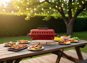 Barbecue à gaz portable pliable en acier moderne avec fonction fumoir, haute température, puissance 2,5 kW, allumage piézoélectrique pour le camping - Product Image 4