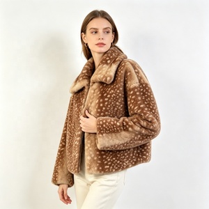 Veste courte en fausse fourrure à motif cerf pour <span class=keywords><strong>femme</strong></span> Zeyu, col à revers, veste courte chaude et moelleuse pour l'hiver, manteaux en fausse fourrure pour <span class=keywords><strong>femme</strong></span> ODM/OEM - Product Image 3