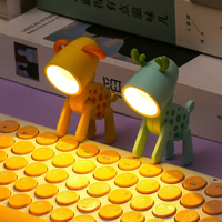 Lampe de bureau miniature en forme d'animal ABS pour chambre à coucher, alimentée par piles, lumière blanche chaude, lampe de nuit LED pliable réglable