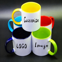 Offre Spéciale tasse en céramique de sublimation de 11oz avec poignée colorée et bord LOGO personnalisable pour cadeau d'anniversaire