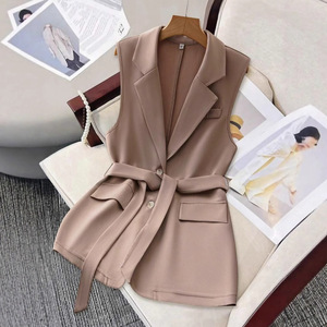 <span class=keywords><strong>Gilet</strong></span> sans manches pour <span class=keywords><strong>femme</strong></span>, col tailleur, coupe ample, avec ceinture, 6 couleurs, col en V, style bureau - Product Image 6