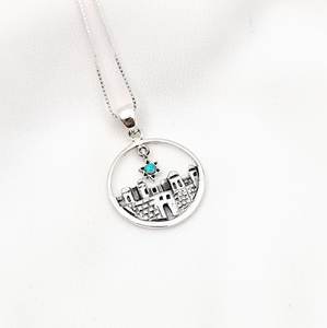 Venta al por mayor de alta calidad azul ópalo ESTRELLA DE <span class=keywords><strong>David</strong></span> collar mujeres 316l Acero inoxidable plata joyería Ciudad Vieja Jerusalén collar - Product Image 1