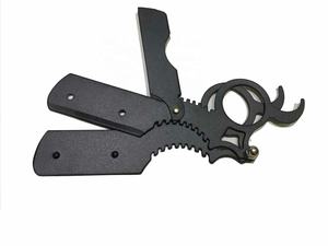 Maquinilla de afeitar de borde recto negra profesional con mango de anillo de dedo para barberos - Product Image 2