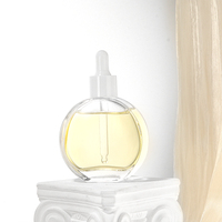 Flacon vide en verre plat de 60 ml pour huile capillaire, avec pipettes compte-gouttes blanches, surface gravée à l'acide, couleur personnalisable pour sérum de soin de la peau et collyre
