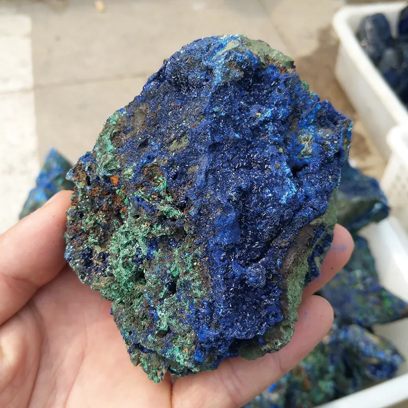 Piedra azurita de cristal azul rugoso, Mineral de azurita y malaquita, venta al por mayor