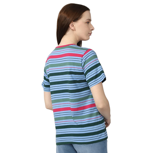 Directo de la fábrica de Bangladesh, nueva camiseta informal a rayas para mujer, cuello redondo, manga corta, estampado de logotipo, talla grande, mejor precio - Product Image 3