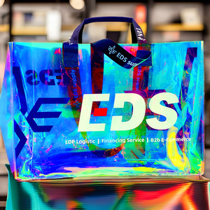 Logotipo personalizado TPU brillante iridiscente transparente regalo compras regalo mujeres bolsos holograma PVC bolso de mano para ropa cosmética - Product Image 6