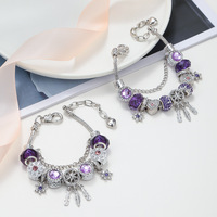 Bracelet porte-bonheur attrape-rêves en cristal violet pour femme, réglable, chaîne serpent, perles, étoile à six branches, zircon, bijoux de mode