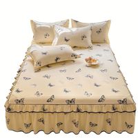 Ensemble de jupe de lit double king size en coton imprimé floral, doux au toucher, design moderne