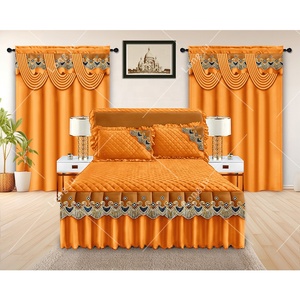 Colecciones de juegos de cama de diseñador, venta al por mayor, conjuntos de faldas de cama baratos de 5 piezas con cortinas a juego, colchas para cama - Product Image 6