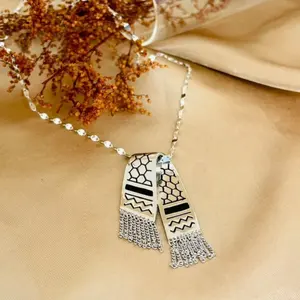 High Quality Palestinian Keffiyeh Scarf Silver Necklace Stainless Steel With Black Color Filled In Waterproof Necklace jewelry