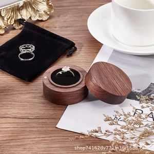 Black Walnut Wood <b>Ring</b> <b>Box</b> Round Solid Wood Jewelry Storage Gift <b>Box</b> For Wedding Birthday - Product Image 1