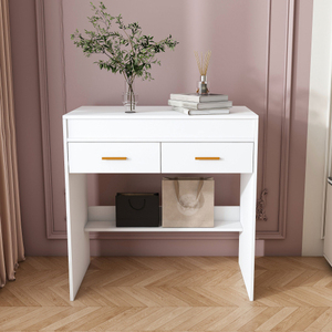 Flip Top Solid Wood Vanity Desk with LED Lighted Mirror & Built-in Outlet-Makeup Table with 2 <b>Drawers</b> and Open Storage Hooks - Product Image 3