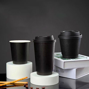 Black Double Wall Paper Coffee <b>Cup</b> <b>Disposable</b> Cardboard Beverage <b>Cup</b> With Lid Custom Logo Takeaway Hot Drink - Product Image 1