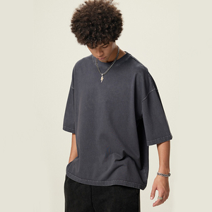 Haute qualité 100% coton surdimensionné t-shirt Vintage goutte épaule luxe poids lourd personnalisé blanc Boxy recadrée hommes t-shirt - Product Image 4