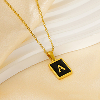 Collar de Moda con Colgante Cuadrado de Letras Iniciales del Alfabeto, Concha Rosa, Chapado en Oro de 18K, Acero Inoxidable, Joyería para Mujer