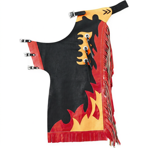Chaps de Cuero para Hombre Estilo Western con Diseño de Llama, Flecos Rojos y Cierre de Hebilla, Delantal de Protección para Montar a Caballo - Product Image 1