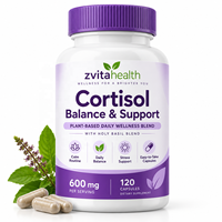 Complément de Soutien au Cortisol Marque Blanche, Extrait de Basilic Sacré 600mg par Portion, 120 Capsules Végétaliennes pour la Relaxation