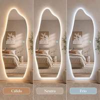 Miroir LED pleine longueur irrégulier, à intensité variable, 3 températures de couleur, rétroéclairé, anti-buée, sur pied ou mural, pour chambre et salon