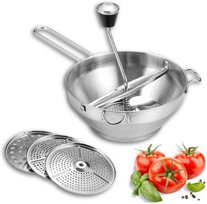 Utensilios de Cocina, Batidora de Alimentos, Rallador de Mermelada, Triturador de Patatas, Molinillo de Alimentos Manual Giratorio de Acero Inoxidable Duradero con 3 Discos de Molienda - Product Image 1