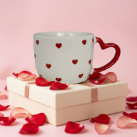 Mug à lait en grès céramique avec poignée en forme de cœur, motif dessin animé classique, esthétique mouchetée, mignon, romantique, cadeau de fête, compatible lave-vaisselle