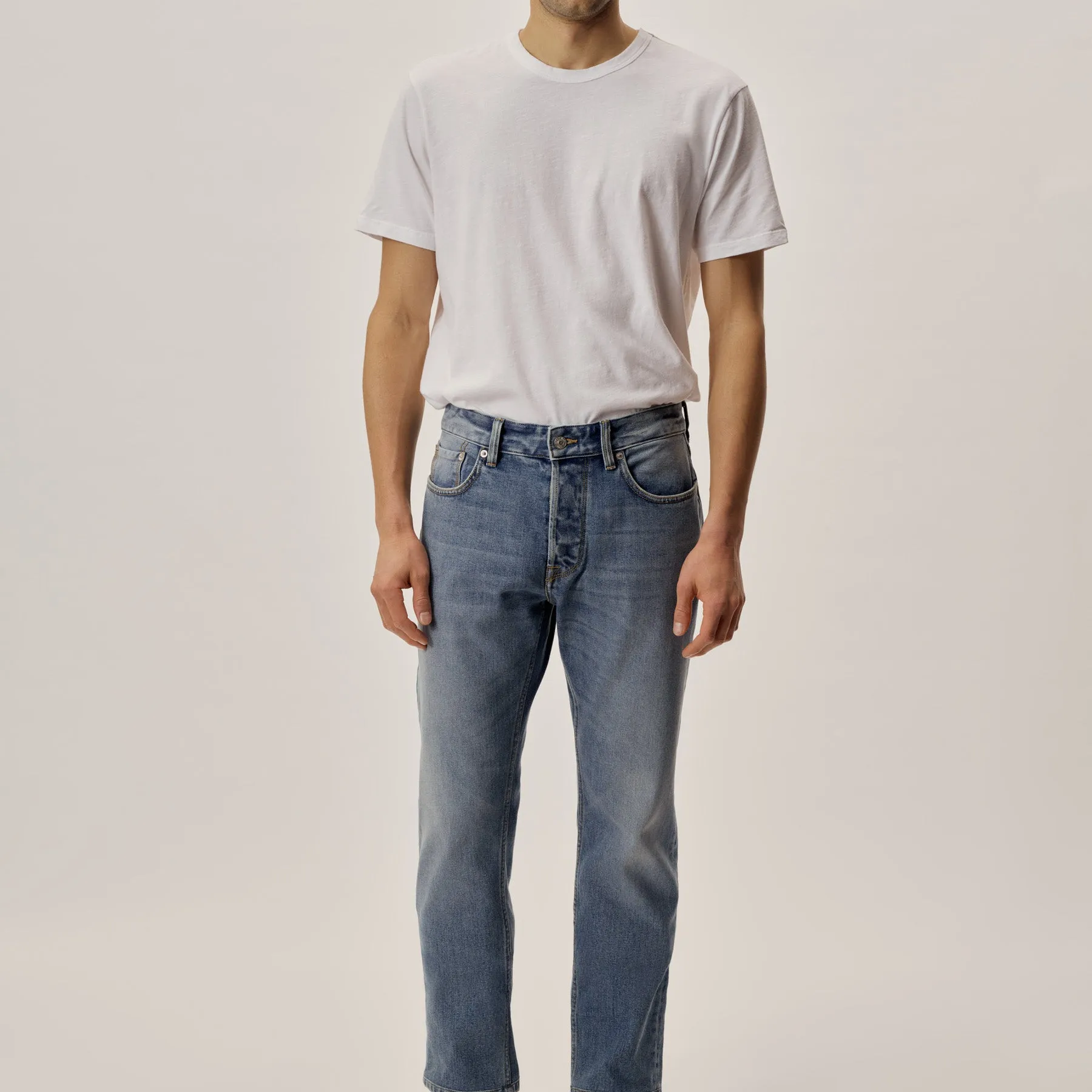 Anyu calça jeans unissex, calça jeans personalizada de tecido denim para homens e mulheres