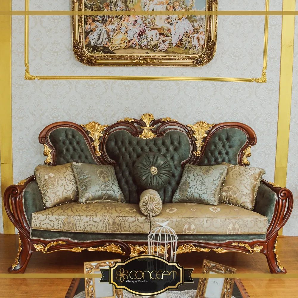 Conjunto de sofás de lujo para sala de estar, mueble de tela tallada a mano, estilo <span class=keywords><strong>barroco</strong></span> <span class=keywords><strong>francés</strong></span>, color brillante, Palacio Real, europeo